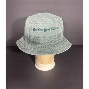 The New York Times Green Washed Bucket Hat One Size Logo Embroidered Vintage